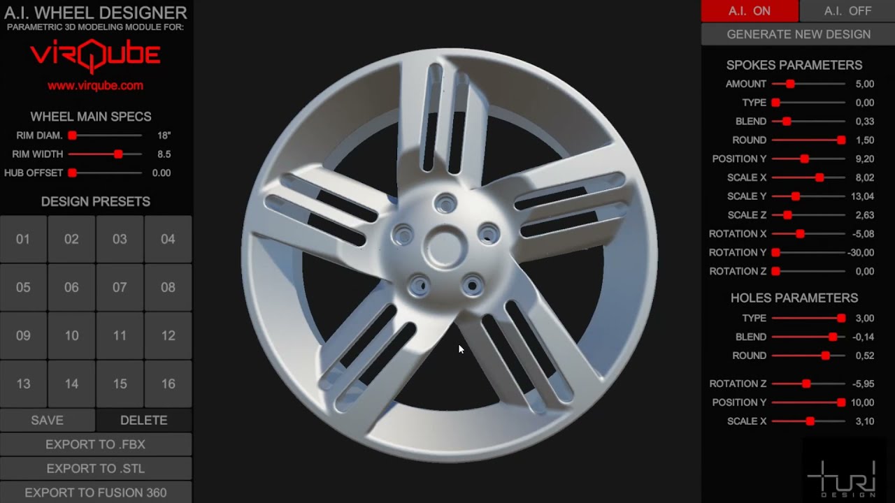 AI wheel designer, AI-assisted parametric 3D modeling of a car wheel